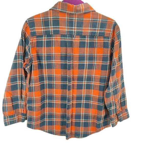Crazy 8 Boys Button Down Shirt Long Sleeve Plaid Pocket Orange Blue Large 10/12 - Picture 2 of 7